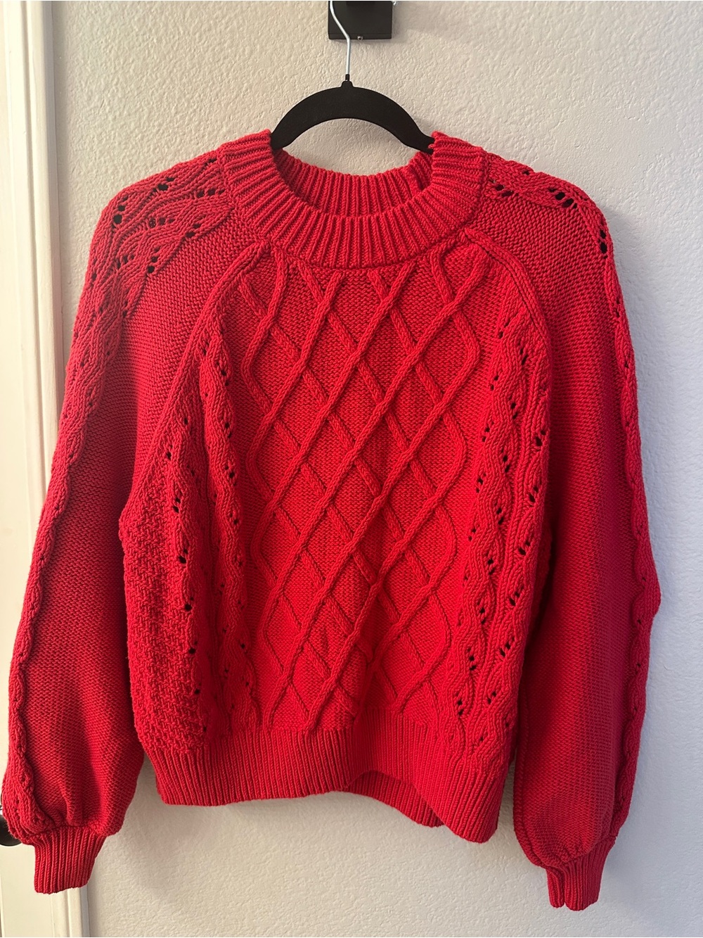 Loft Red Cable Knit Crewneck Sweater - Women